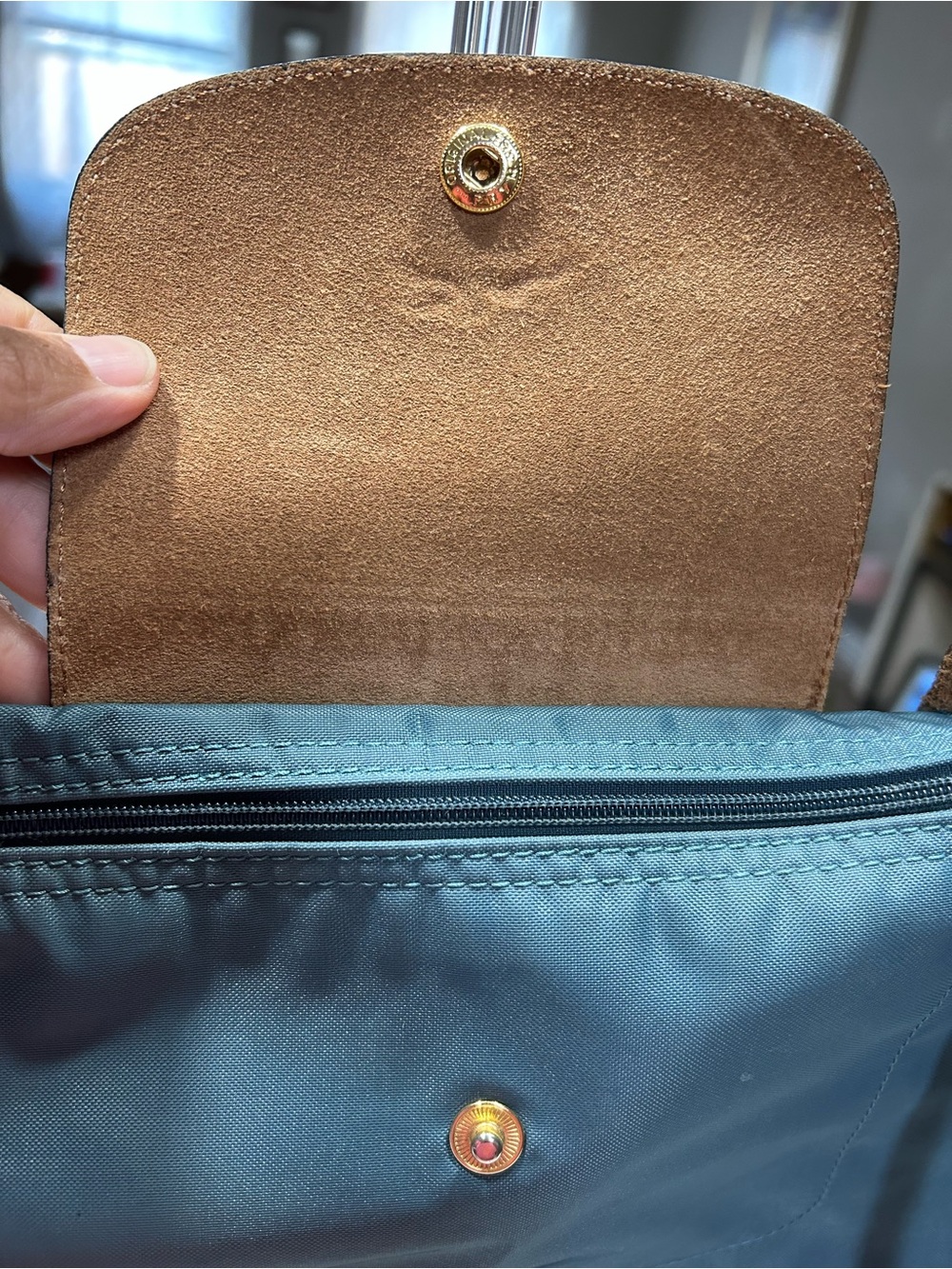 Longchamp Le Pliage Original Large Nylon Shoulder Tote Steel Blue/Grey*See Pics - Picture 4 of 14